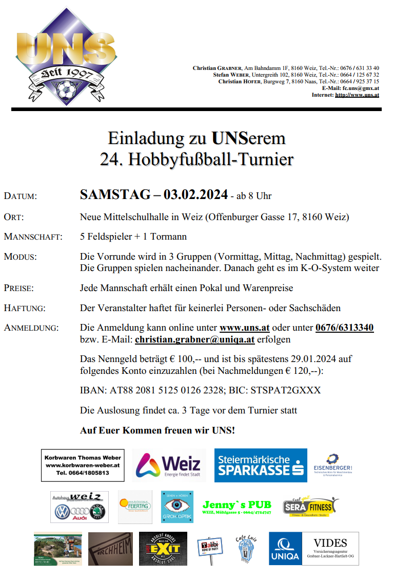 Ausschreibung für das Fußballturnier 2024